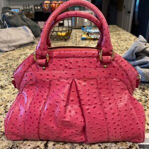 Brahmin Louise Rose Raspberry Mason Ostrich Genuine Leather Handbag